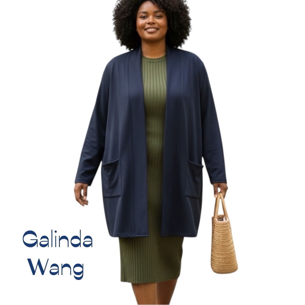 Galinda Wang Navy Long Sleeve Open Front Jacket Vintage Size 3X